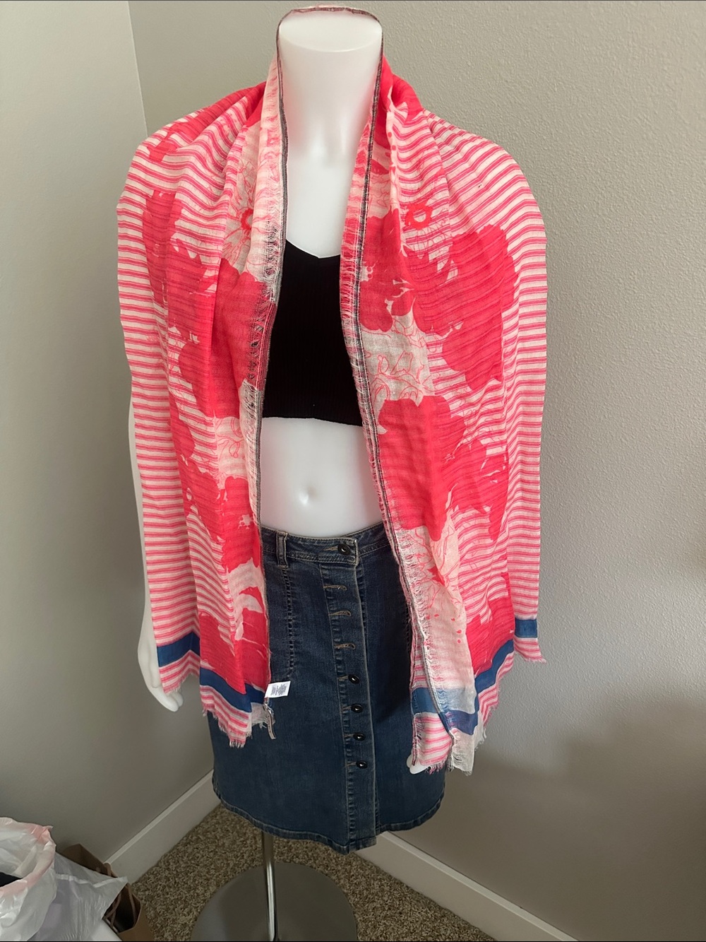 Ann Taylor Pink Striped Floral Lightweight Wrap